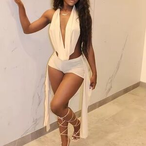 Two piece Stylish Cream Halter set